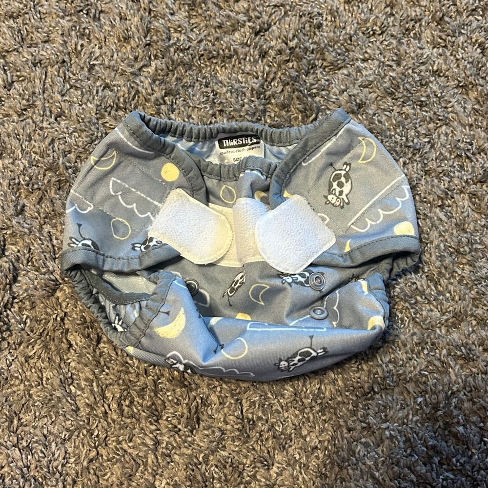 Thirsties Duo Wrap Size 1 Cloth Diaper Cover Over the Moon Cow Print 6-18 lbs